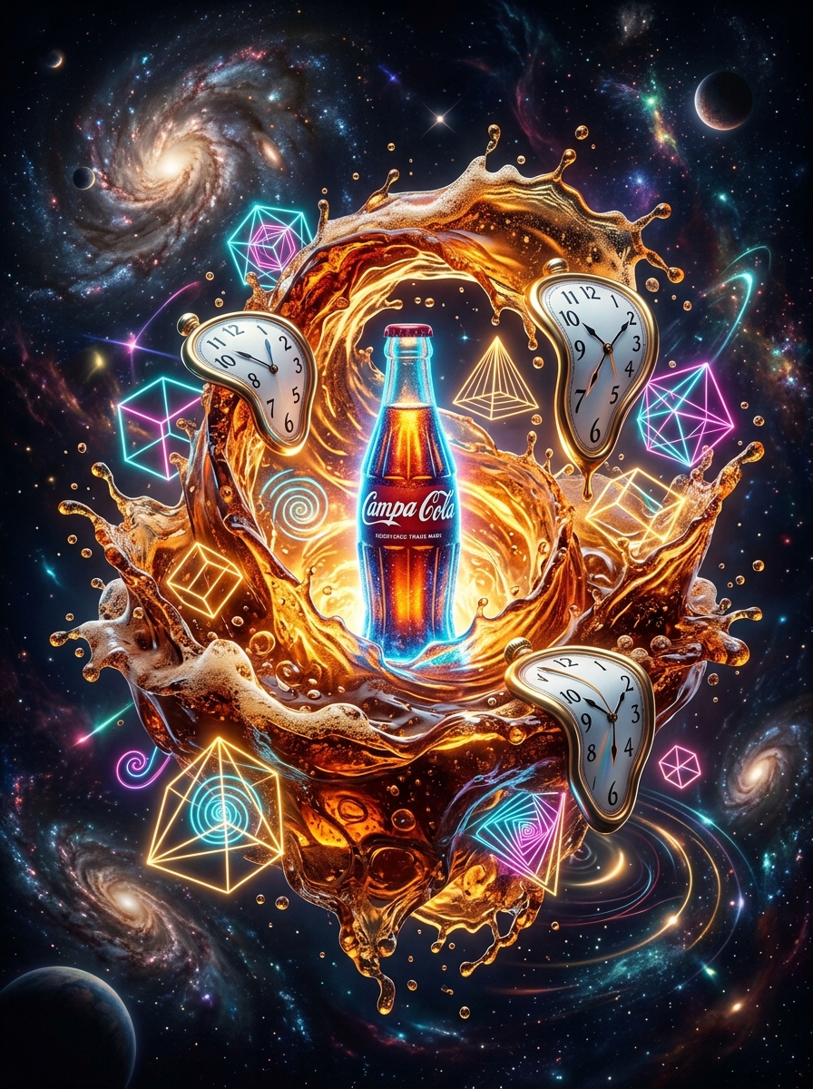 AI generated image: Surreal Campa Cola Float — created with Flux Pro prompt from HowToWritePrompt.in