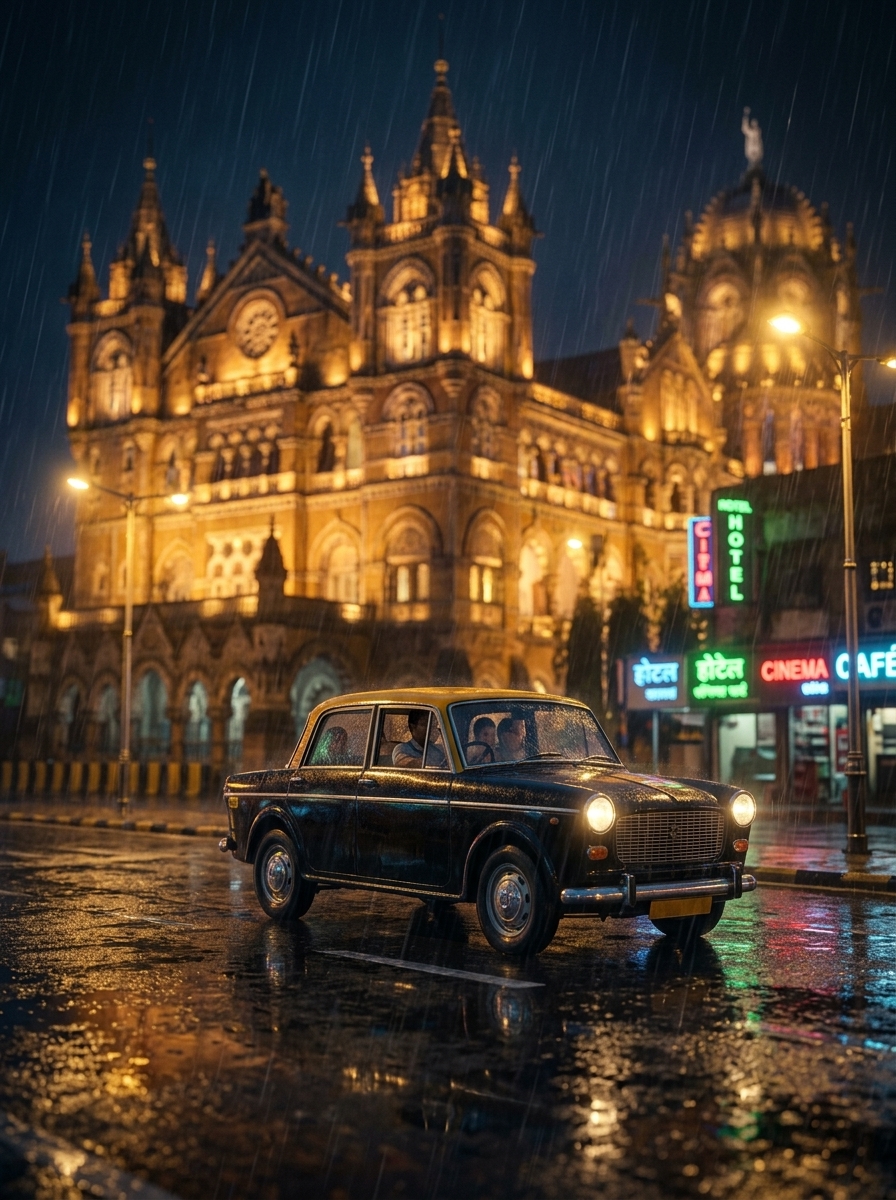 AI generated image: Monsoon Nights Mumbai — created with Midjourney v6 prompt from HowToWritePrompt.in