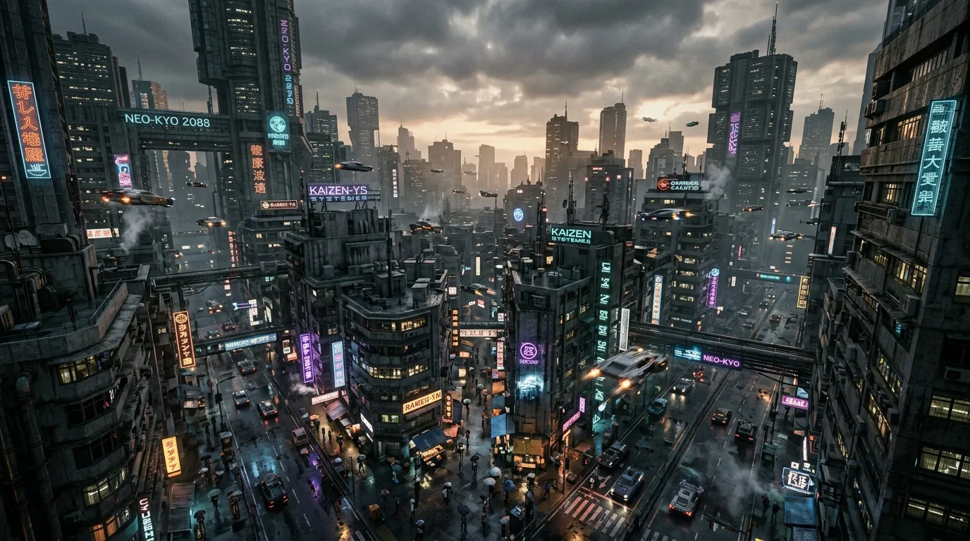 Cyberpunk Cityscape at Dusk
