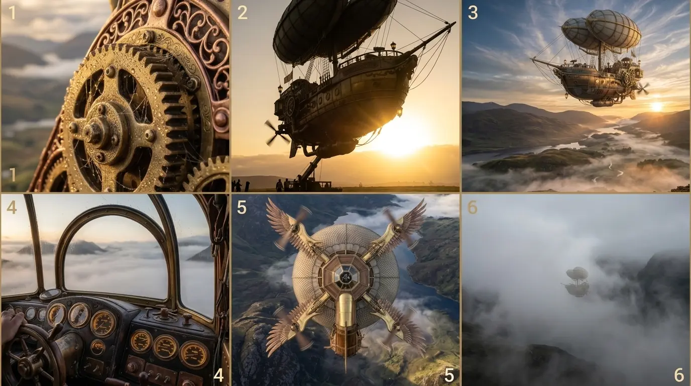 7 Ultra-Realistic AI Prompts for Steampunk Airships (Midjourney v6.1)