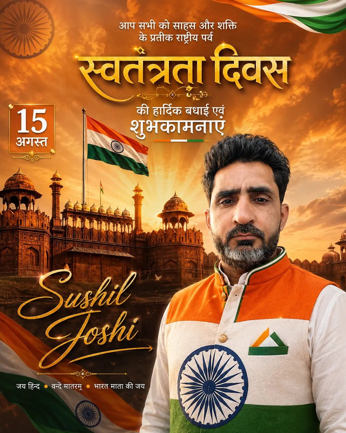 स्वतंत्रता दिवस Red Fort Indian Man AI Poster Prompt